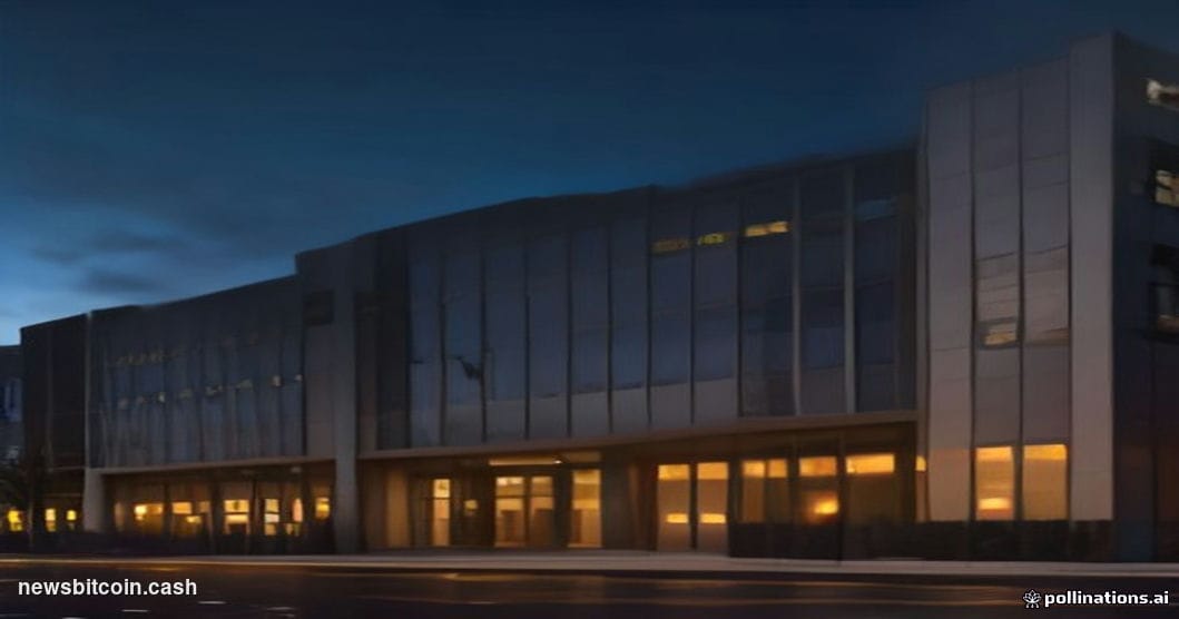 Cinematic photorealistic editorial photograph of the Robinhood Markets headquarters building exterior in Menlo Park, Californ