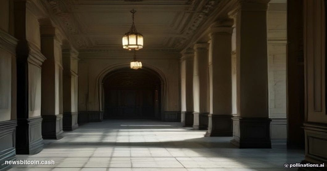 A cinematic photorealistic editorial photograph taken inside a monumental Soviet-era financial institution in Moscow, with he
