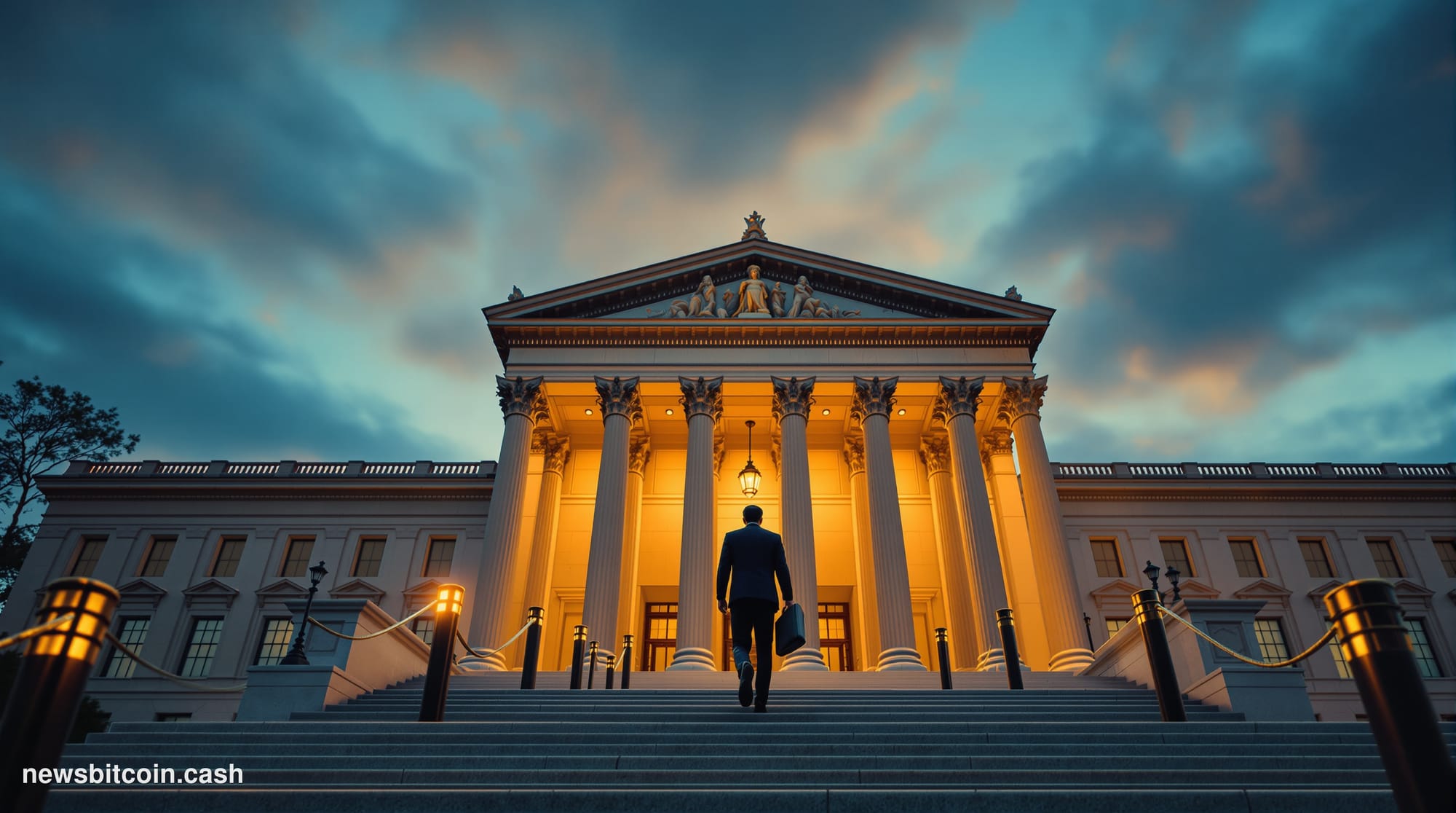 Cinematic photorealistic editorial photograph of the U.S. Securities and Exchange Commission headquarters in Washington D.C.,