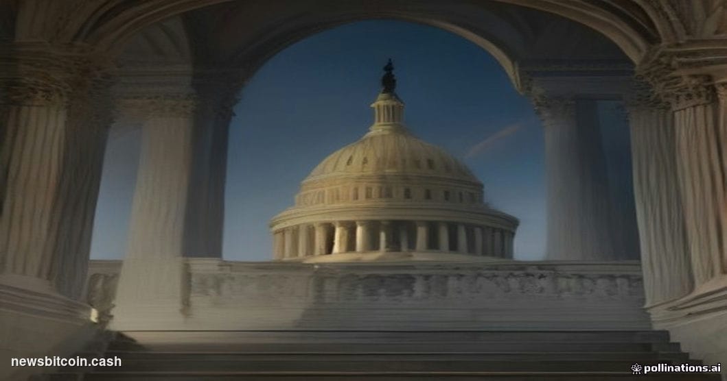 Cinematic photorealistic editorial photograph of the United States Capitol building at dusk, shot from a low angle looking up