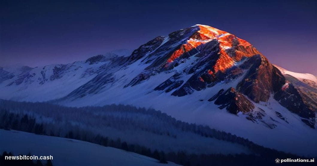 A cinematic photorealistic editorial photograph of a high-altitude Alpine landscape at dusk, with a glowing network of fiber-