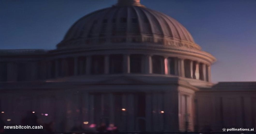 Cinematic photorealistic editorial photograph of a Washington D.C. Capitol Building exterior at dusk, shot from a low angle w