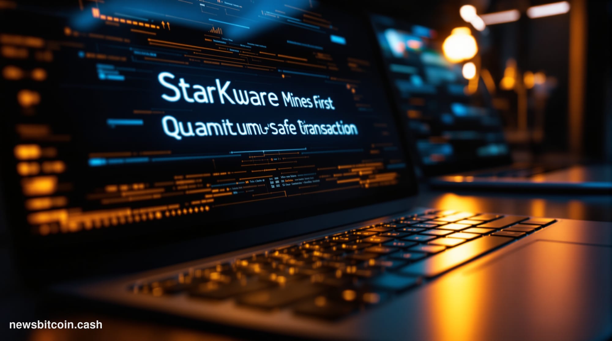Cinematic photorealistic editorial photograph shot from a low angle looking up at a gleaming quantum computing laboratory int