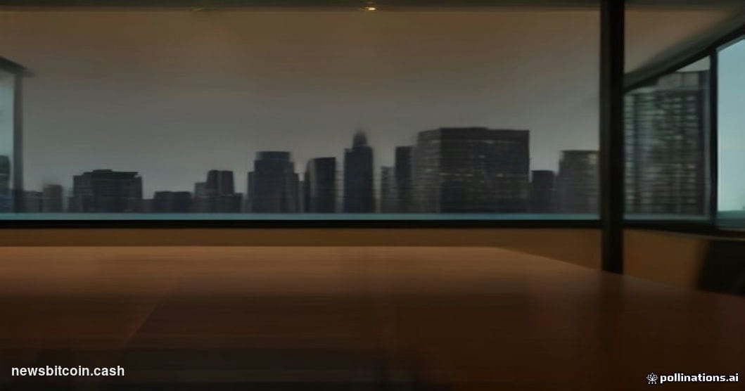 Cinematic photorealistic editorial photograph of a modern corporate shareholder meeting room, dramatic side-lighting casting 