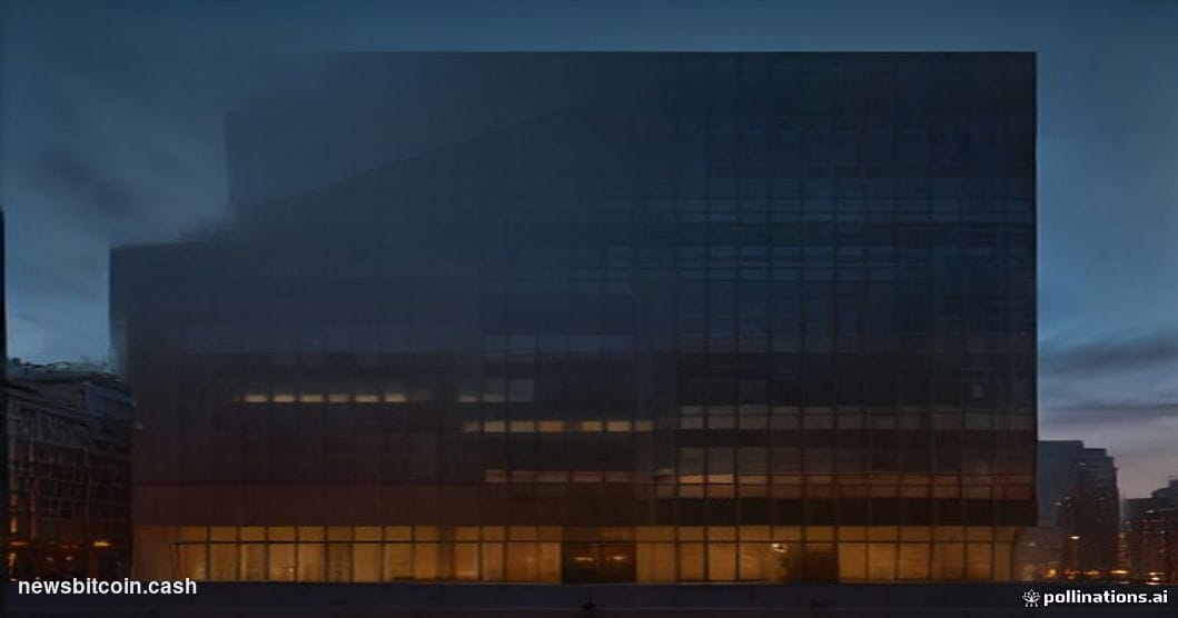 Cinematic photorealistic editorial photograph of the SIX Swiss Exchange headquarters in Zurich, Switzerland, shot from a low 