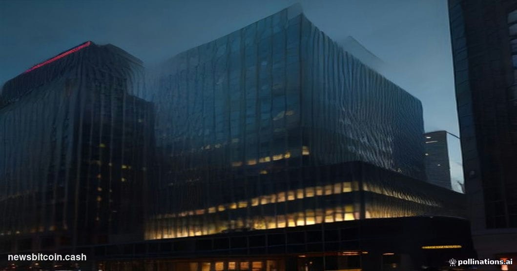 Cinematic photorealistic editorial photograph of T. Rowe Price's Baltimore, Maryland corporate headquarters at dusk, shot fro