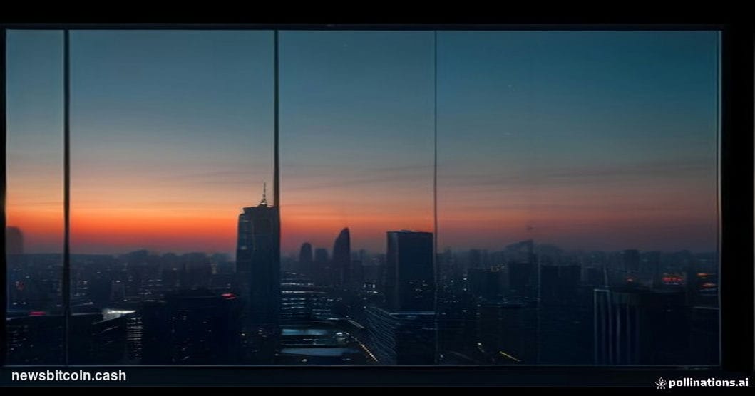 Cinematic photorealistic editorial photograph of a South Korean financial district at dusk — the glass-and-steel towers of Se