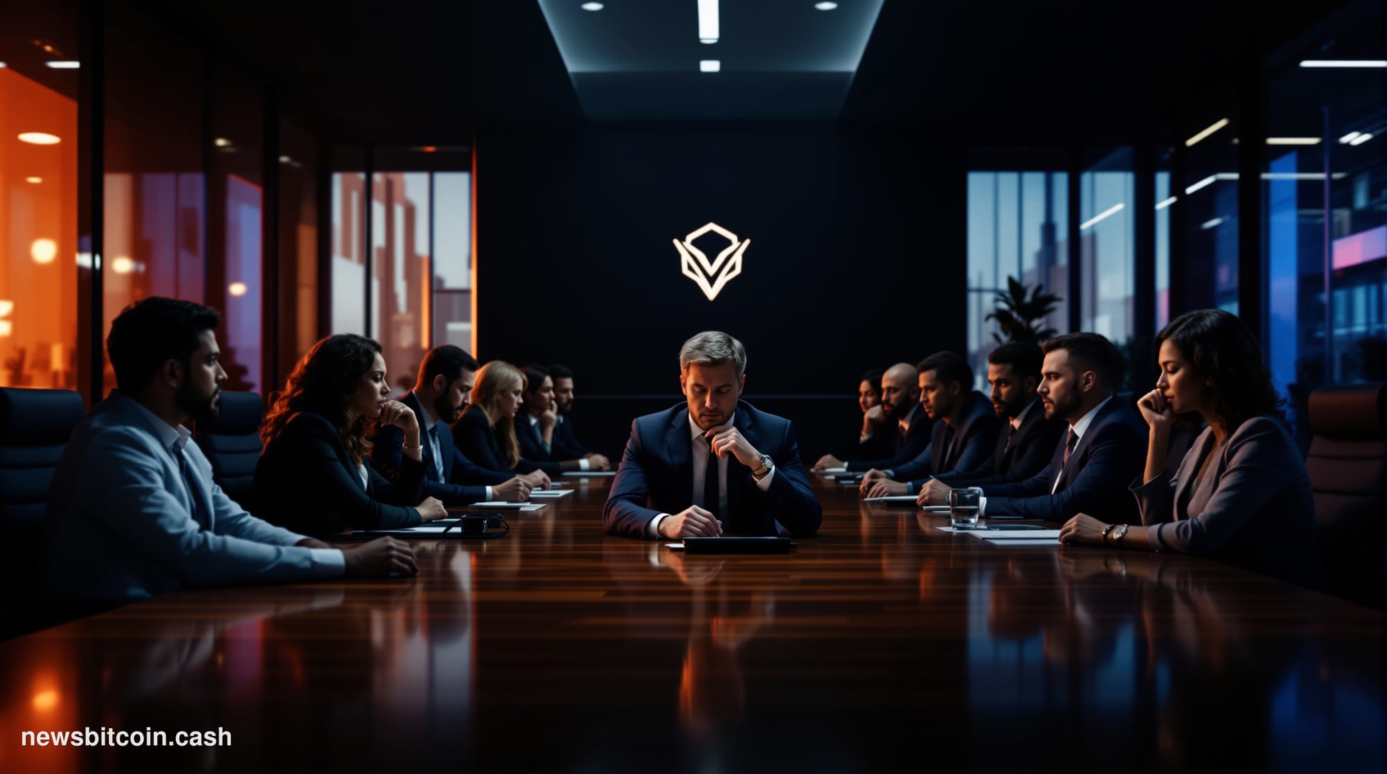 A cinematic photorealistic editorial photograph showing a darkened smartphone screen displaying a cryptocurrency wallet inter