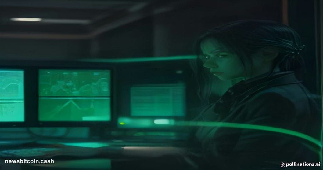 A cinematic photorealistic editorial photograph set in a sleek, dimly lit financial technology operations center, with large 