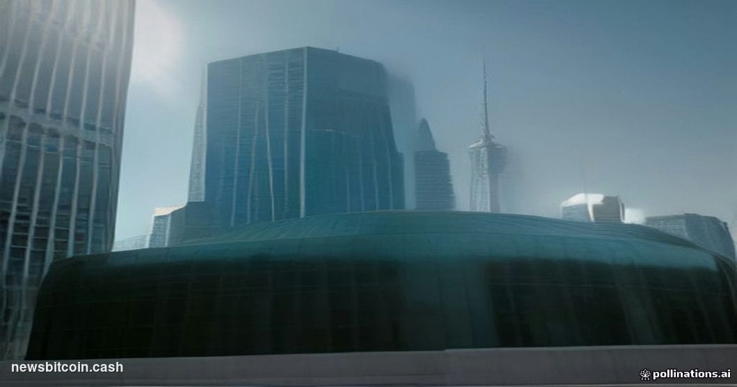 Cinematic photorealistic editorial photograph shot at ground level looking up at the gleaming glass facade of a UAE law enfor