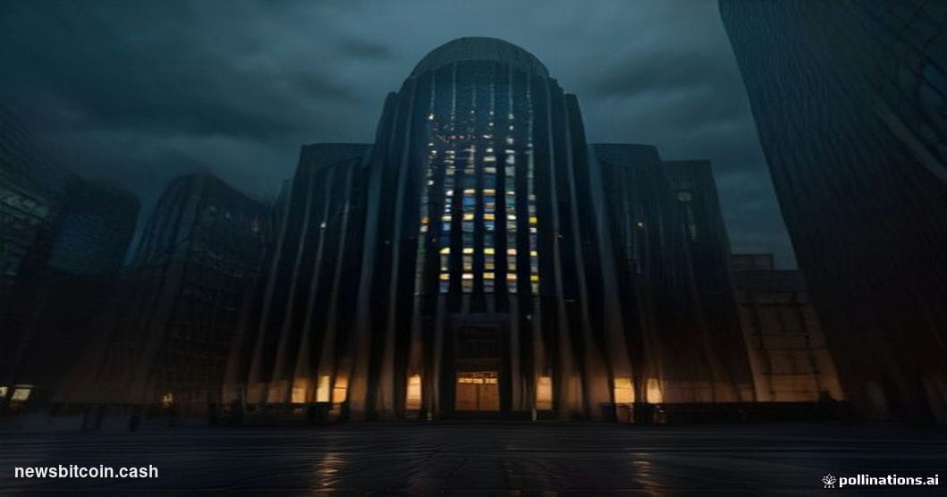 Cinematic photorealistic editorial photograph of the Financial Conduct Authority's London headquarters building at dusk, shot