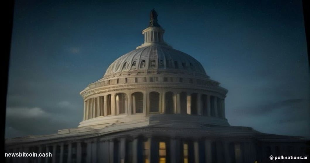 Cinematic photorealistic editorial photograph of the exterior of a federal government office building in Washington D.C., wit
