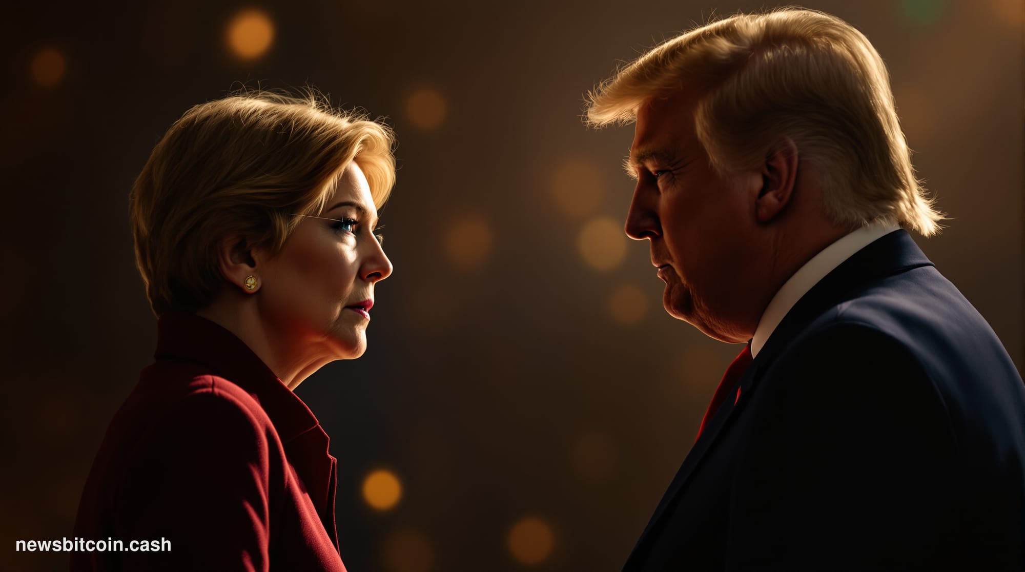 A cinematic photorealistic editorial photograph set inside a grand marble-columned U.S. Senate hearing chamber, dramatic over