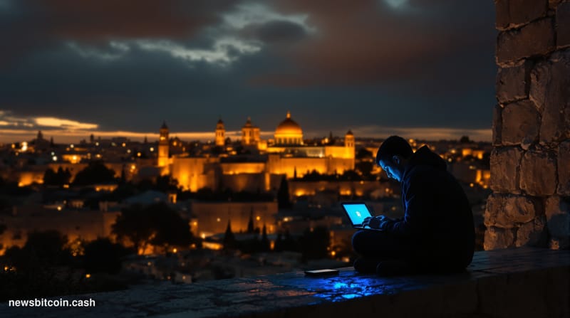 Cinematic photorealistic editorial photograph shot at dusk near the Old City walls of Jerusalem, with ancient golden limeston