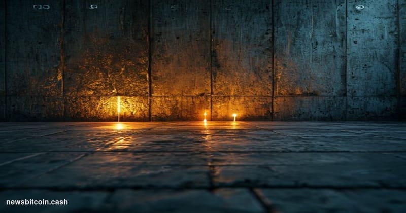 Cinematic photorealistic editorial photograph of a massive concrete wall splitting the frame vertically, with warm golden can