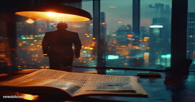 A cinematic photorealistic editorial photograph shot inside a dimly lit Chinese corporate office, dramatically lit from a sin