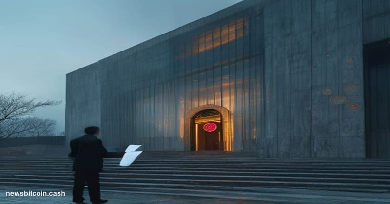 Cinematic photorealistic editorial photograph of the Supreme People's Procuratorate headquarters in Beijing, China — a severe