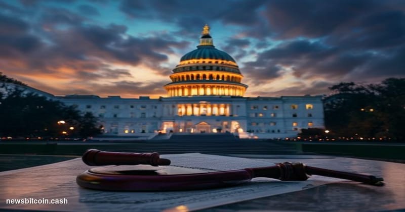 A wide-angle cinematic shot of the United States Capitol building in Washington D.C. at dusk, captured from the base of the m