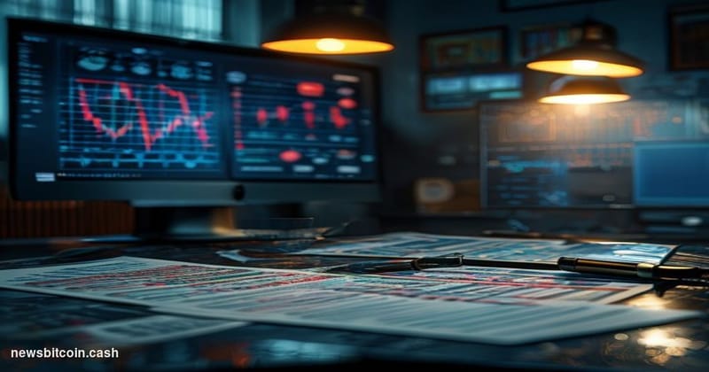 A cinematic photorealistic editorial photograph set inside a shadowy financial crimes investigation room, dramatic side-light