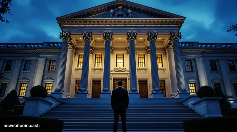 Cinematic photorealistic editorial photograph of the Marriner S. Eccles Federal Reserve Board Building in Washington D.C., sh