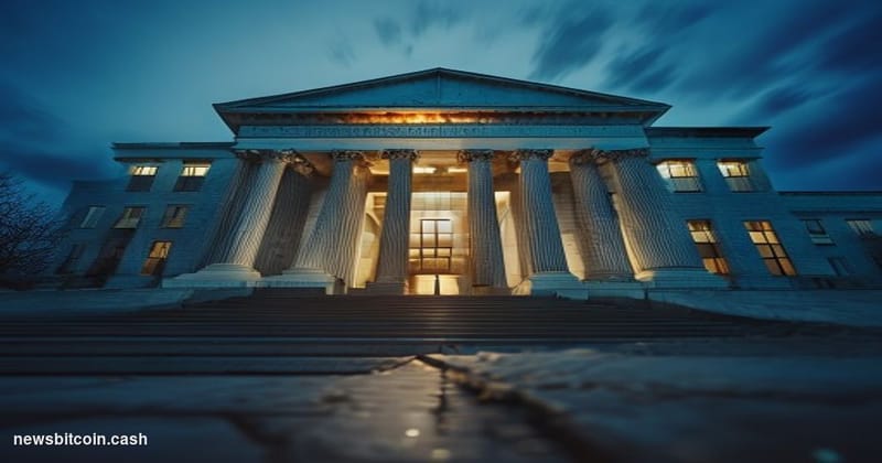 Cinematic photorealistic editorial photograph of the Marriner S. Eccles Federal Reserve Board Building in Washington D.C., ca