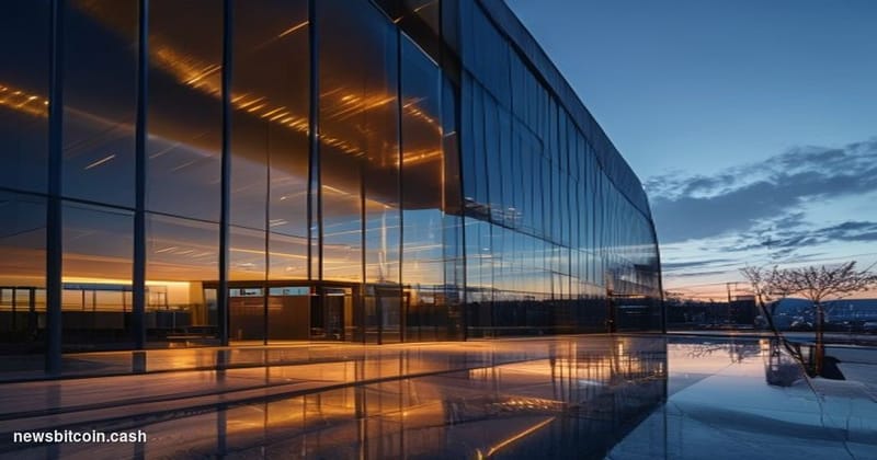 Cinematic photorealistic editorial photograph of the Franklin Templeton headquarters building exterior in San Mateo, Californ