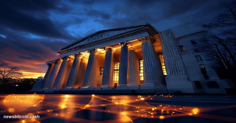 Cinematic photorealistic editorial photograph of the U.S. Securities and Exchange Commission headquarters in Washington D.C.,