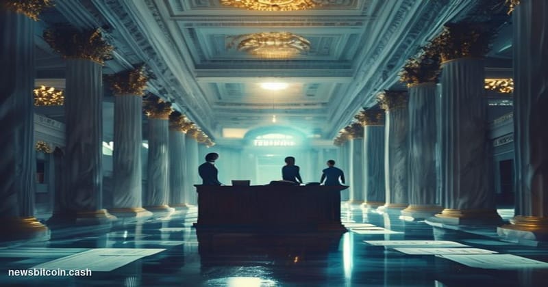 Cinematic photorealistic editorial photograph of the United States Senate chamber corridor in the Capitol Building, Washingto
