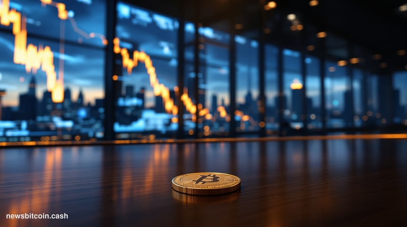 Cinematic photorealistic editorial photograph of a large corporate trading floor viewed through floor-to-ceiling glass walls,