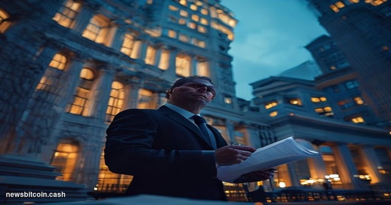 Cinematic photorealistic editorial photograph of the New York State Attorney General's office building in lower Manhattan, sh