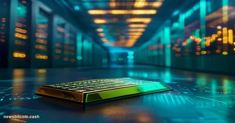 Cinematic photorealistic editorial photograph of a sleek trading terminal environment bathed in dramatic blue-green lighting,