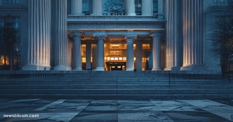 Cinematic photorealistic editorial photograph of the exterior of the U.S. Securities and Exchange Commission headquarters bui
