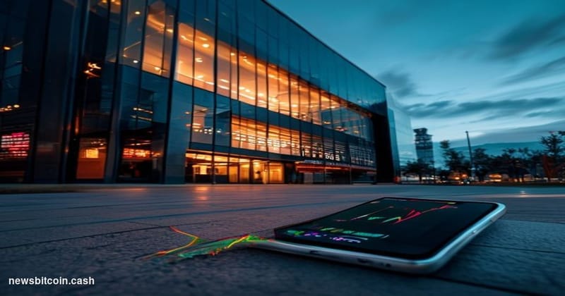 Cinematic photorealistic editorial photograph of the Robinhood Markets headquarters exterior in Menlo Park, California, shot 
