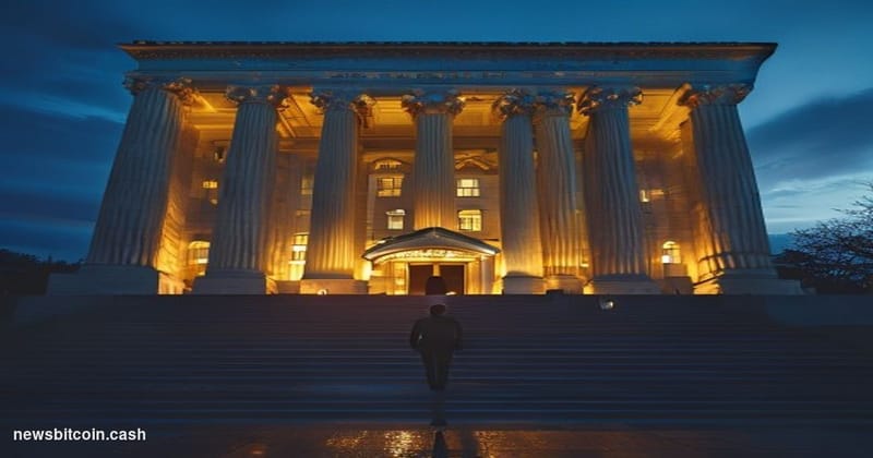 Cinematic photorealistic editorial photograph of the U.S. Securities and Exchange Commission headquarters in Washington D.C.,
