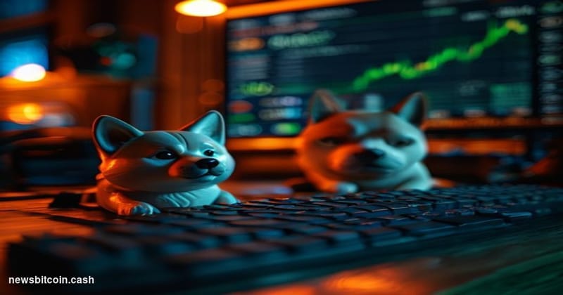 A cinematic photorealistic editorial photograph of a glowing digital trading terminal in a dimly lit room, screens displaying