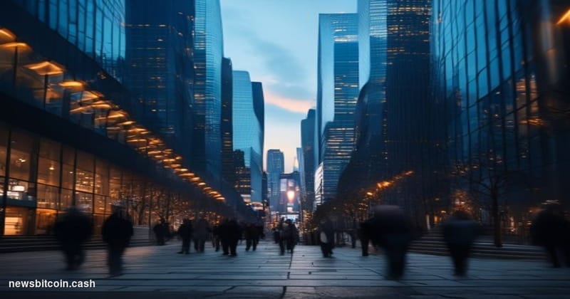Cinematic photorealistic editorial photograph of the Seoul financial district skyline at dusk, with the imposing glass-and-st