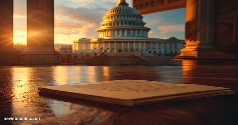 Cinematic photorealistic editorial photograph of the United States Capitol building at dusk, shot from a low angle with drama