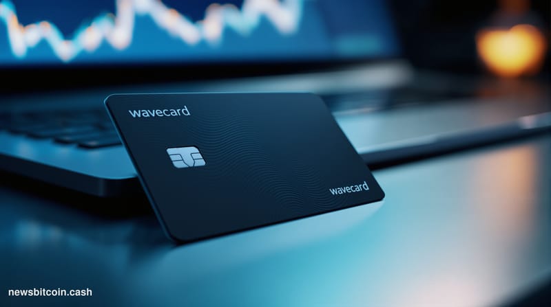 Cinematic photorealistic editorial photograph of a sleek, dark matte debit card resting on a polished surface, catching drama
