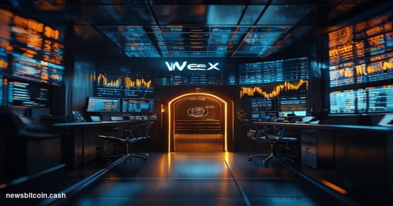A cinematic photorealistic editorial photograph of a fortified digital trading floor environment, shot from a low angle looki