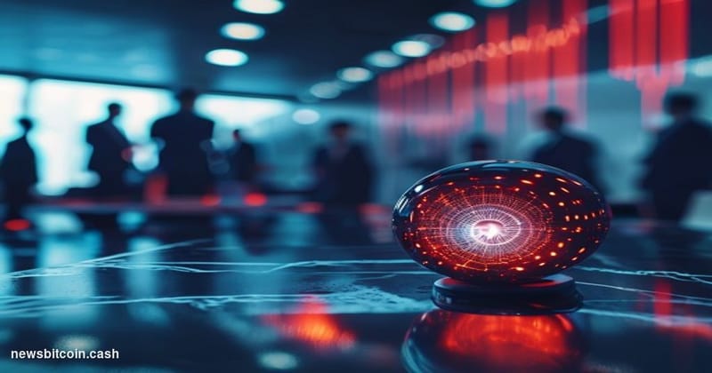 Cinematic photorealistic editorial photograph of a glowing biometric iris-scan orb device — the signature hardware associated