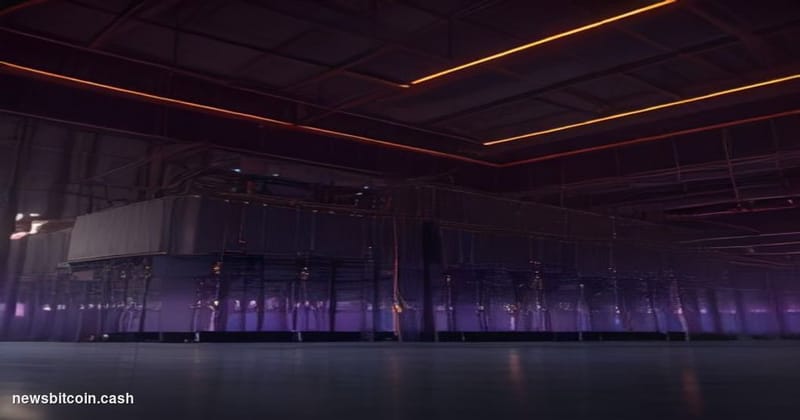 Cinematic photorealistic editorial photograph of a massive, industrial-scale data center complex shot at dusk from a low angl