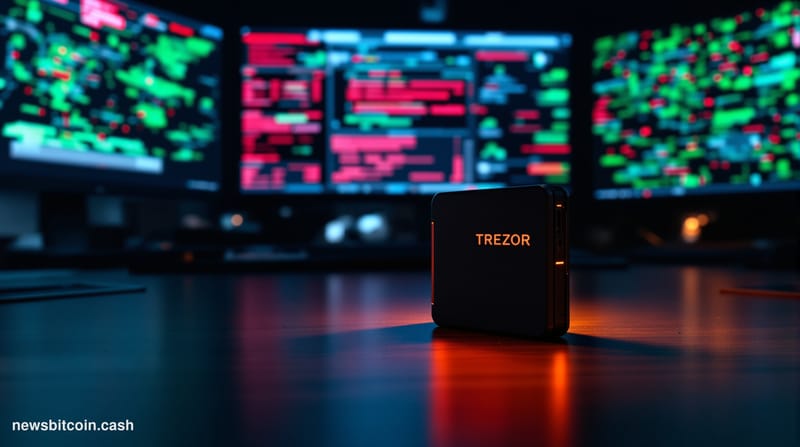 A cinematic photorealistic editorial photograph set in a dimly lit cybersecurity operations center, with multiple monitors di