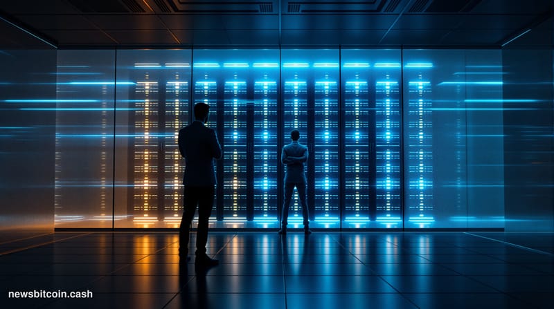 A cinematic photorealistic editorial photograph set inside a sleek, dimly lit AI research laboratory environment suggestive o