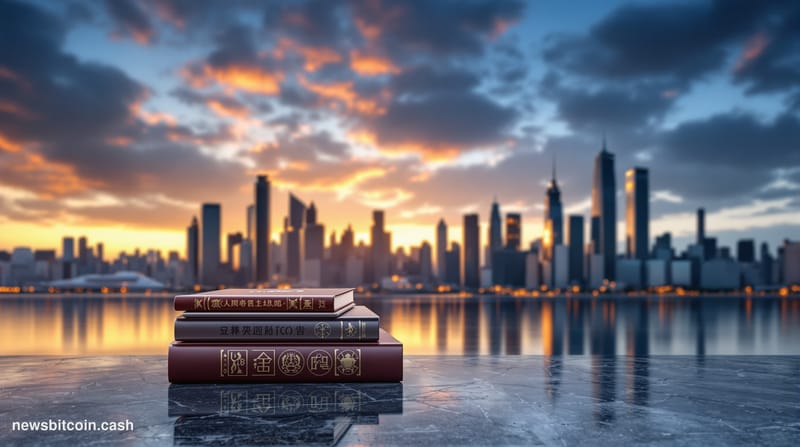 Cinematic photorealistic editorial photograph of a panoramic dusk skyline spanning the financial districts of Sydney, Shangha