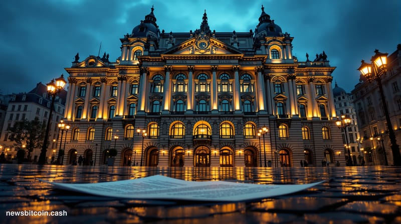 Cinematic photorealistic editorial photograph of the Austrian Financial Market Authority's Vienna office building exterior at