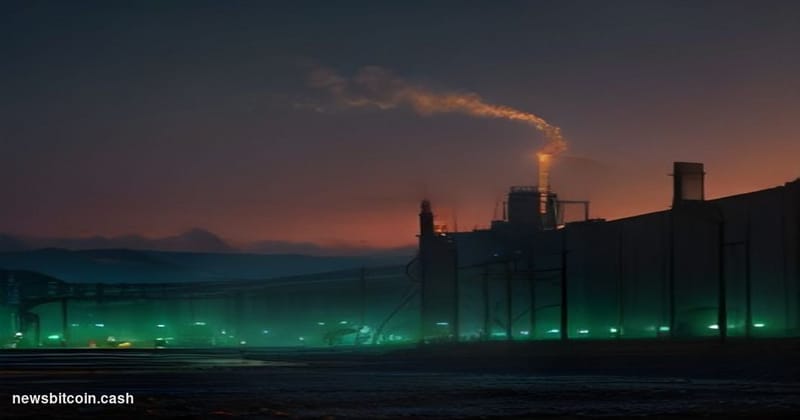 Cinematic photorealistic editorial photograph of an industrial nickel mining and processing facility at dusk, dominated by la