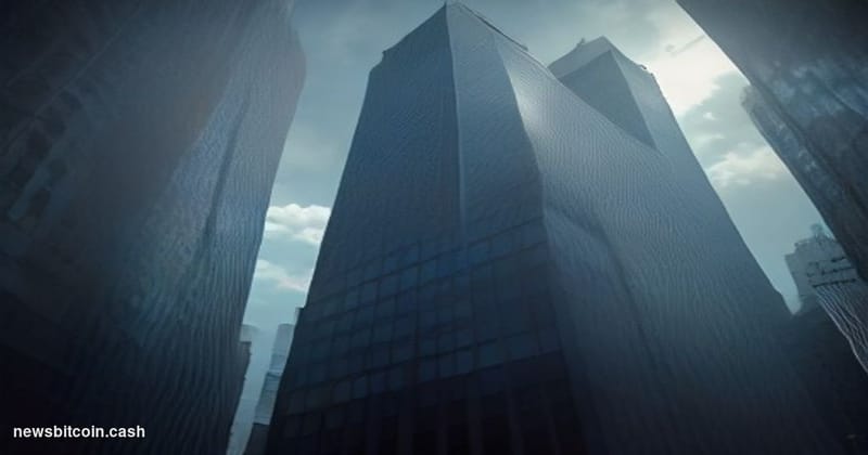 Cinematic photorealistic editorial photograph of BlackRock's Manhattan headquarters at 50 Hudson Yards, shot from a low drama