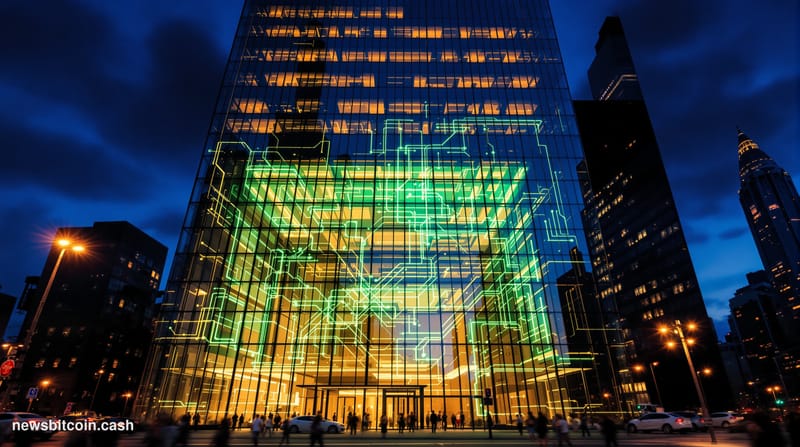 Cinematic photorealistic editorial photograph of BlackRock's Manhattan headquarters at 50 Hudson Yards, shot from a low angle