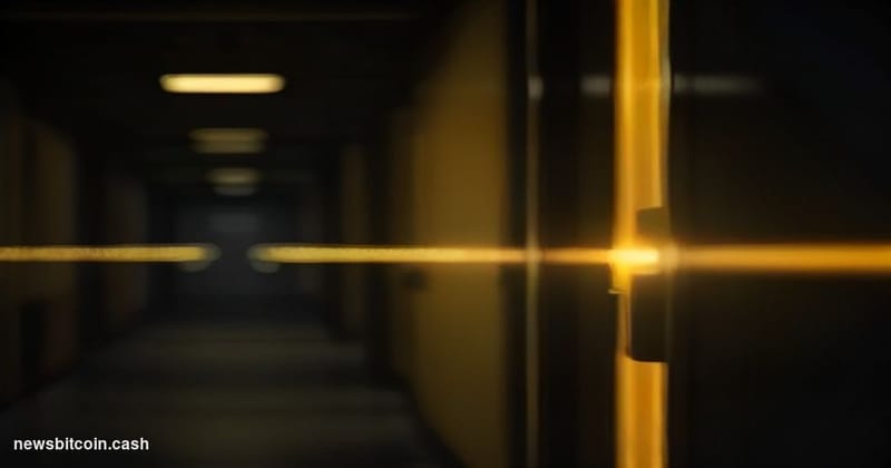Cinematic photorealistic editorial photograph of a gleaming server infrastructure corridor bathed in amber and gold light, wi