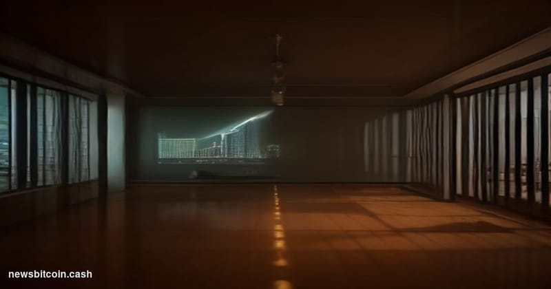Cinematic photorealistic editorial photograph of a dramatic Wall Street trading floor viewed through floor-to-ceiling glass, 